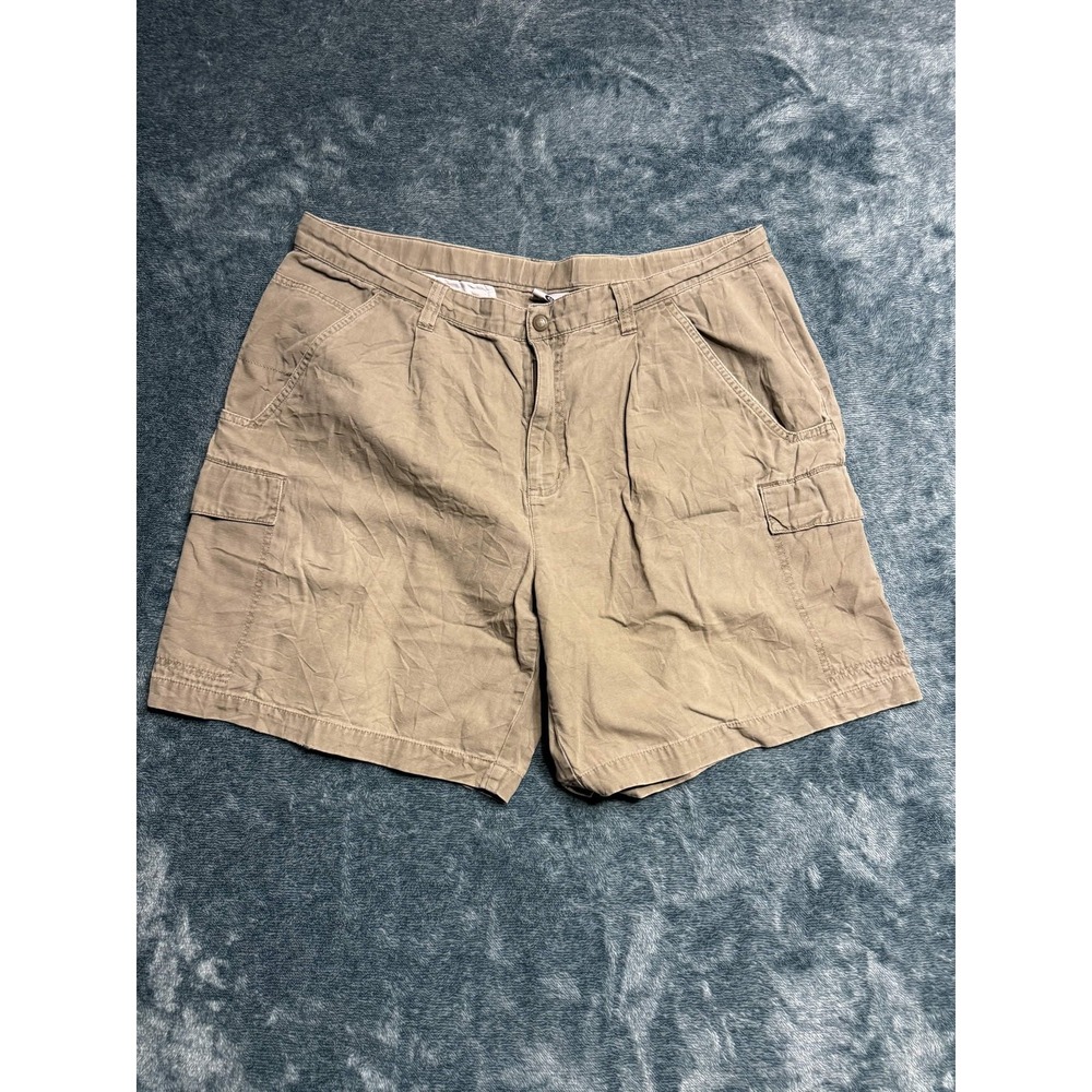 Columbia Mens 40 Cargo Shorts Khaki 100% Cotton Canvas Pleated Outdoor Hiking